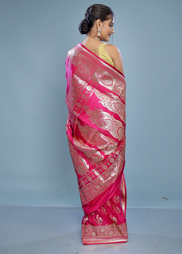 Pink Banarasi Silk Saree With Blouse Piece - Indian Silk House Agencies