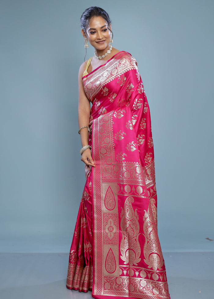 Pink Banarasi Silk Saree With Blouse Piece - Indian Silk House Agencies