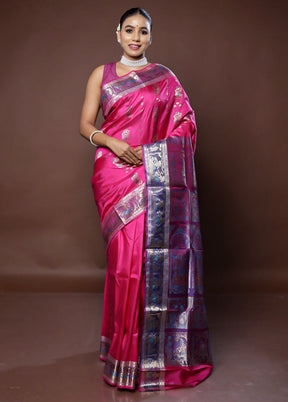 Pink Handloom Baluchari Pure Silk Saree With Blouse Piece