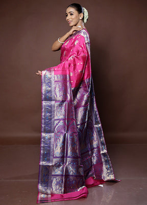 Pink Handloom Baluchari Pure Silk Saree With Blouse Piece