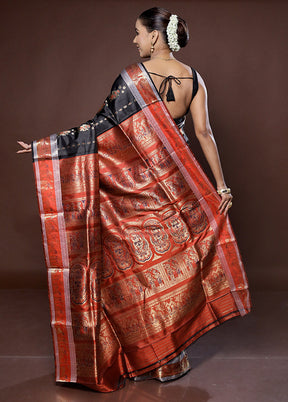 Black Handloom Baluchari Pure Silk Saree With Blouse Piece