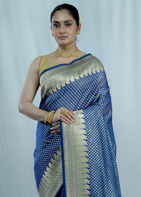 Blue Kora Silk Saree With Blouse Piece - Indian Silk House Agencies