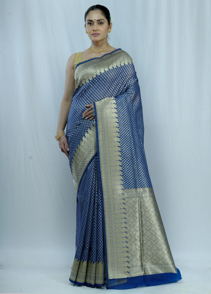 Blue Kora Silk Saree With Blouse Piece - Indian Silk House Agencies