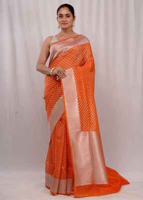 Orange Kora Silk Saree With Blouse Piece - Indian Silk House Agencies