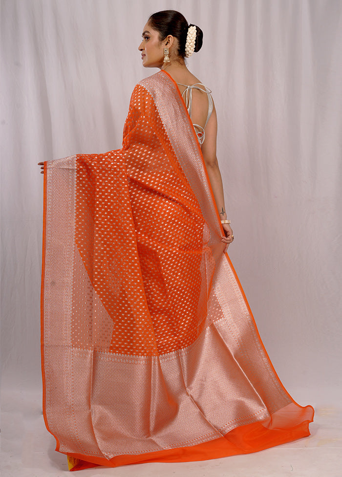 Orange Kora Silk Saree With Blouse Piece - Indian Silk House Agencies