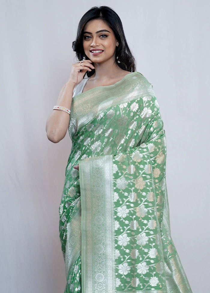 Green Uppada Silk Saree With Blouse Piece - Indian Silk House Agencies