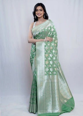 Green Uppada Silk Saree With Blouse Piece - Indian Silk House Agencies