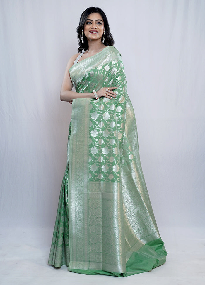 Green Uppada Silk Saree With Blouse Piece - Indian Silk House Agencies