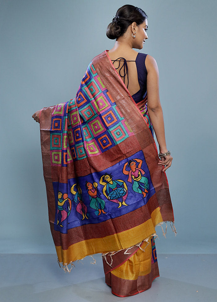 Brown Kantha Stitch Pure Silk Saree With Blouse Piece - Indian Silk House Agencies