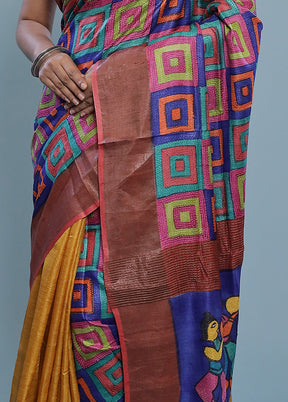 Brown Kantha Stitch Pure Silk Saree With Blouse Piece - Indian Silk House Agencies