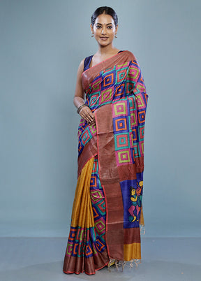 Brown Kantha Stitch Pure Silk Saree With Blouse Piece - Indian Silk House Agencies