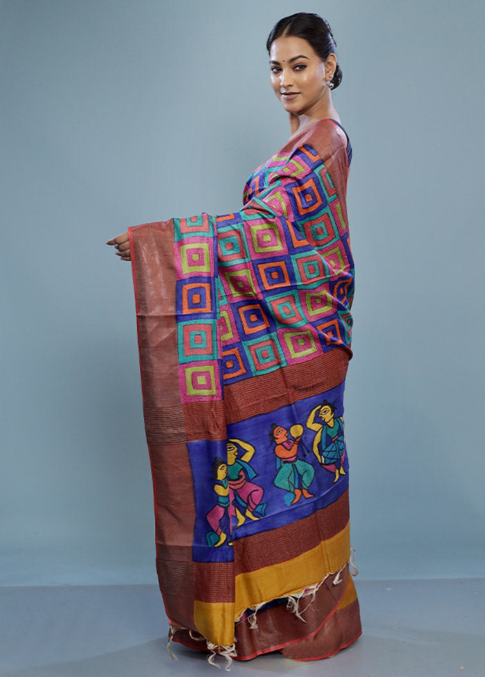 Brown Kantha Stitch Pure Silk Saree With Blouse Piece - Indian Silk House Agencies