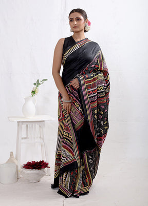 Black Kantha Stitch Pure Silk Saree With Blouse Piece - Indian Silk House Agencies