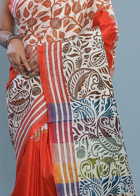 Cream Gachi Tussar Nakshi Kantha Saree With Blouse Piece - Indian Silk House Agencies