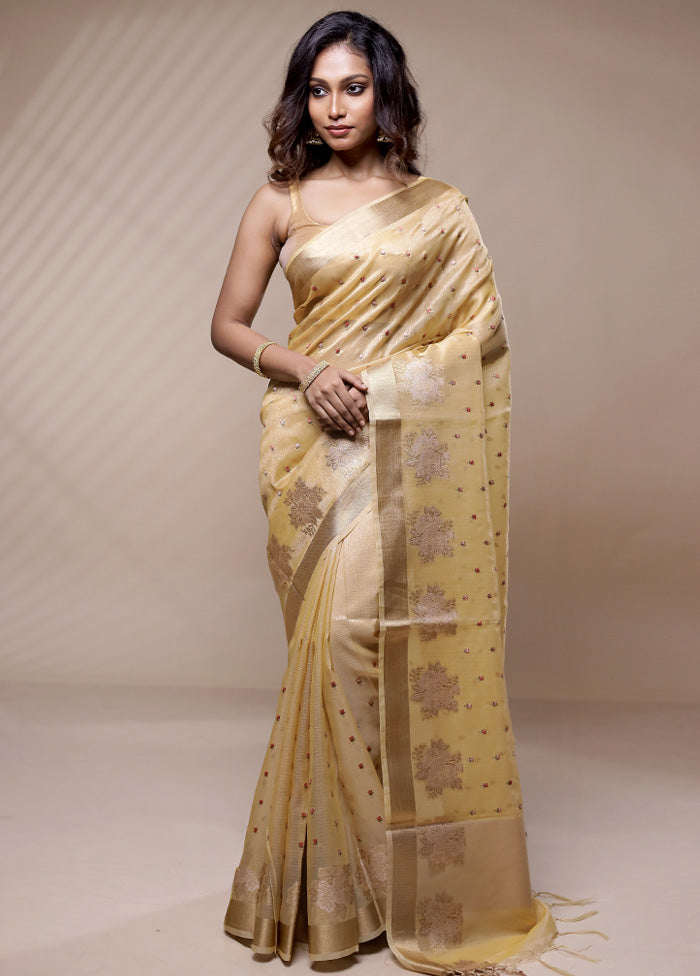 Cream Cotton Saree Without Blouse Piece - Indian Silk House Agencies