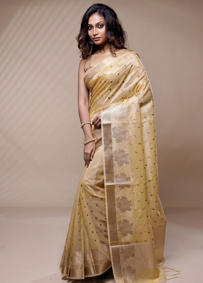 Cream Cotton Saree Without Blouse Piece - Indian Silk House Agencies