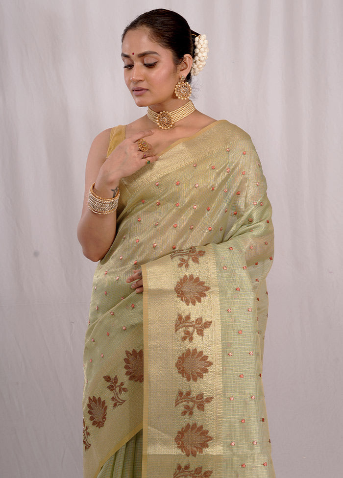 Green Cotton Saree With Blouse Piece - Indian Silk House Agencies