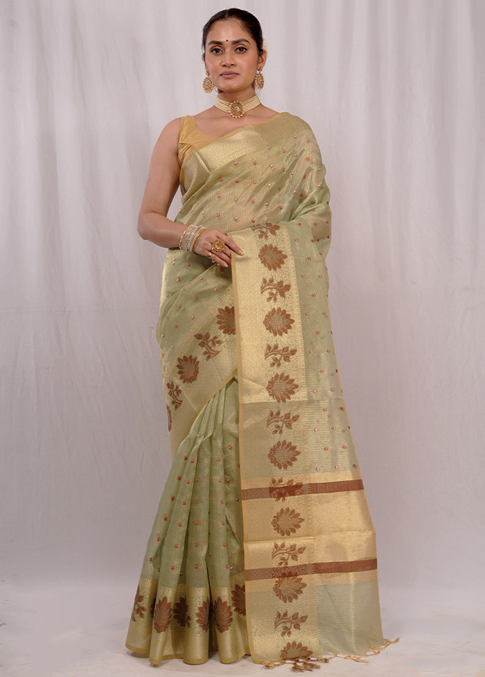 Green Cotton Saree With Blouse Piece - Indian Silk House Agencies