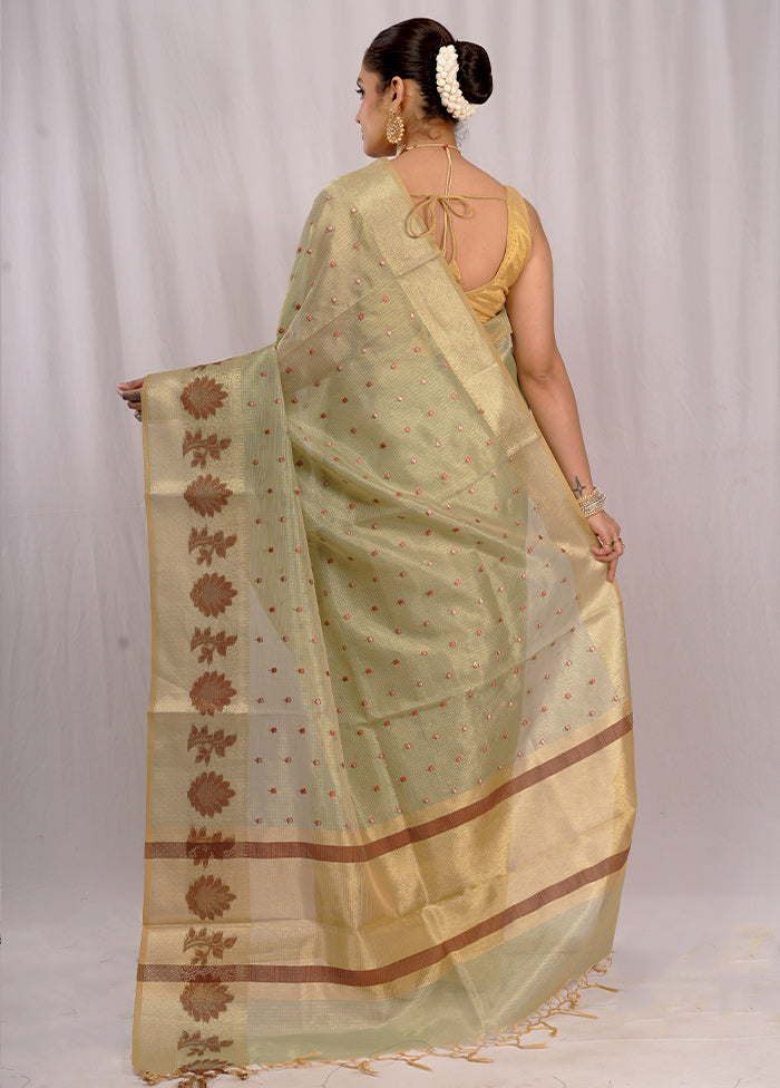 Green Cotton Saree With Blouse Piece - Indian Silk House Agencies