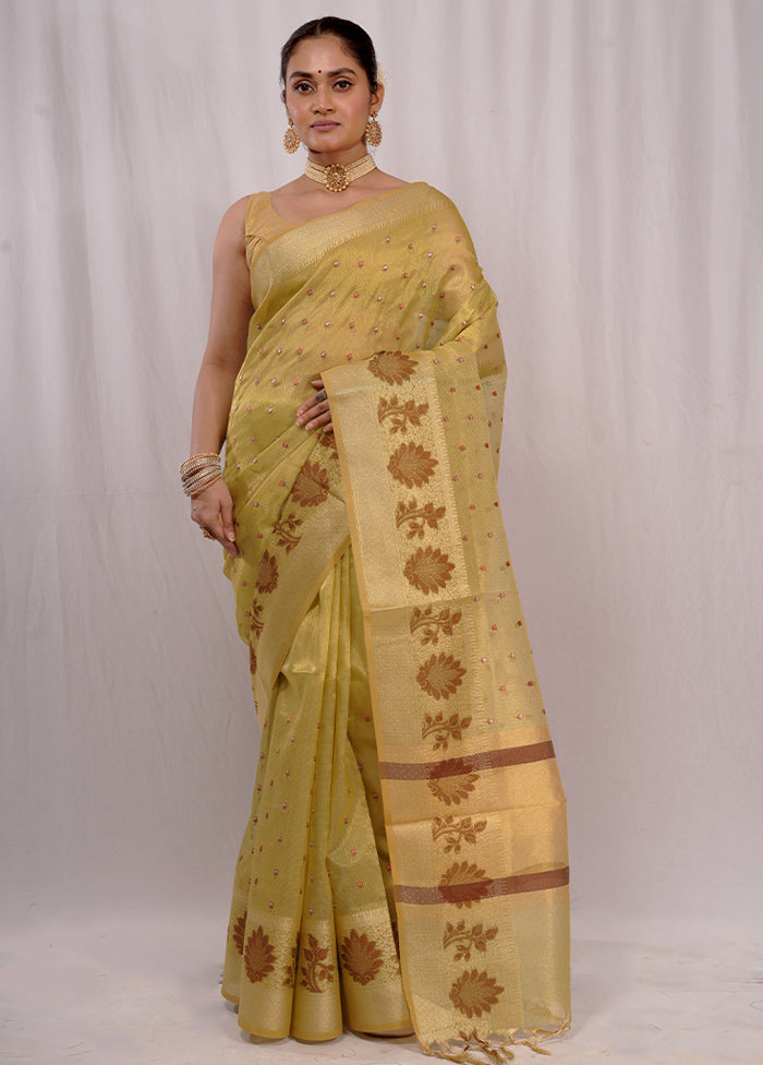 Green Cotton Saree With Blouse Piece - Indian Silk House Agencies