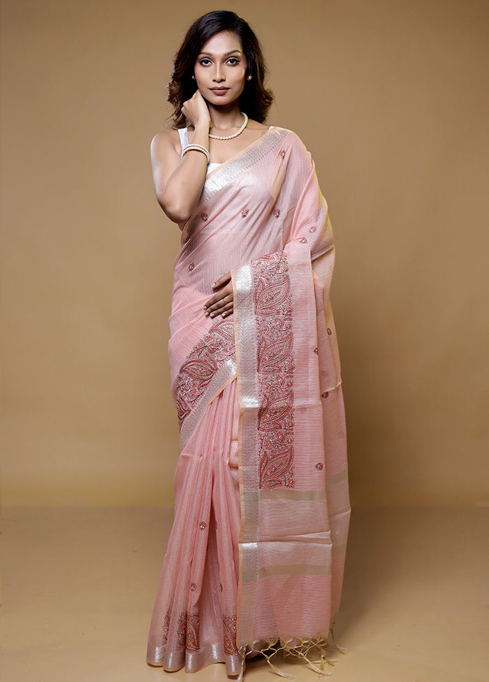 Pink Cotton Saree With Blouse Piece