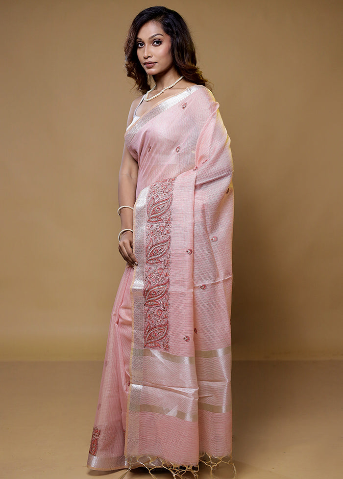 Pink Cotton Saree With Blouse Piece