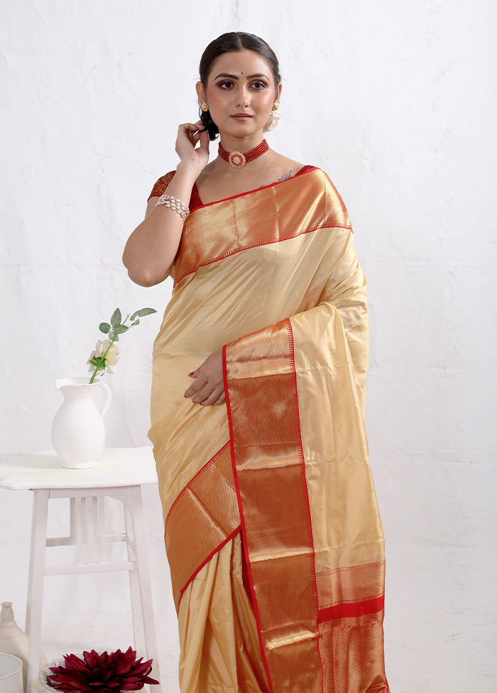 Cream Kanjivaram Pure Silk Saree With Blouse Piece - Indian Silk House Agencies