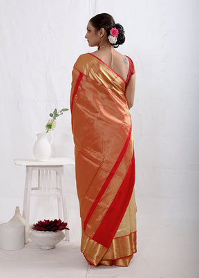 Cream Kanjivaram Pure Silk Saree With Blouse Piece - Indian Silk House Agencies