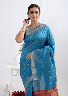 Blue Kanjivaram Silk Saree With Blouse Piece - Indian Silk House Agencies