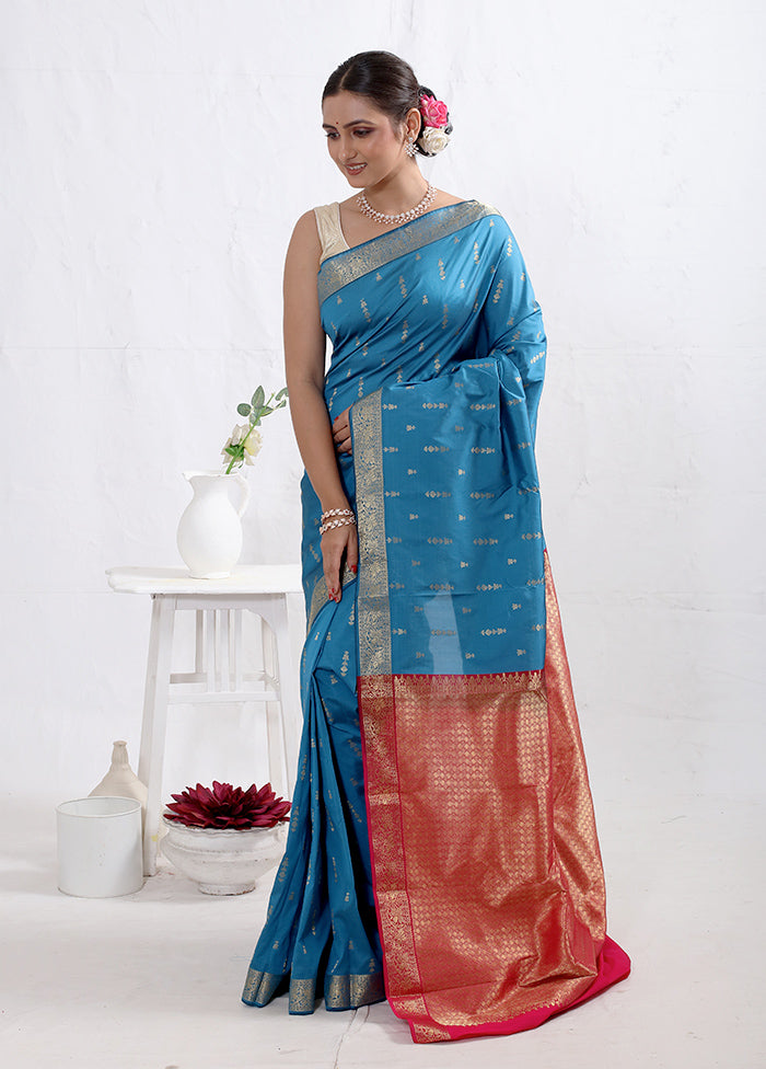 Blue Kanjivaram Silk Saree With Blouse Piece - Indian Silk House Agencies