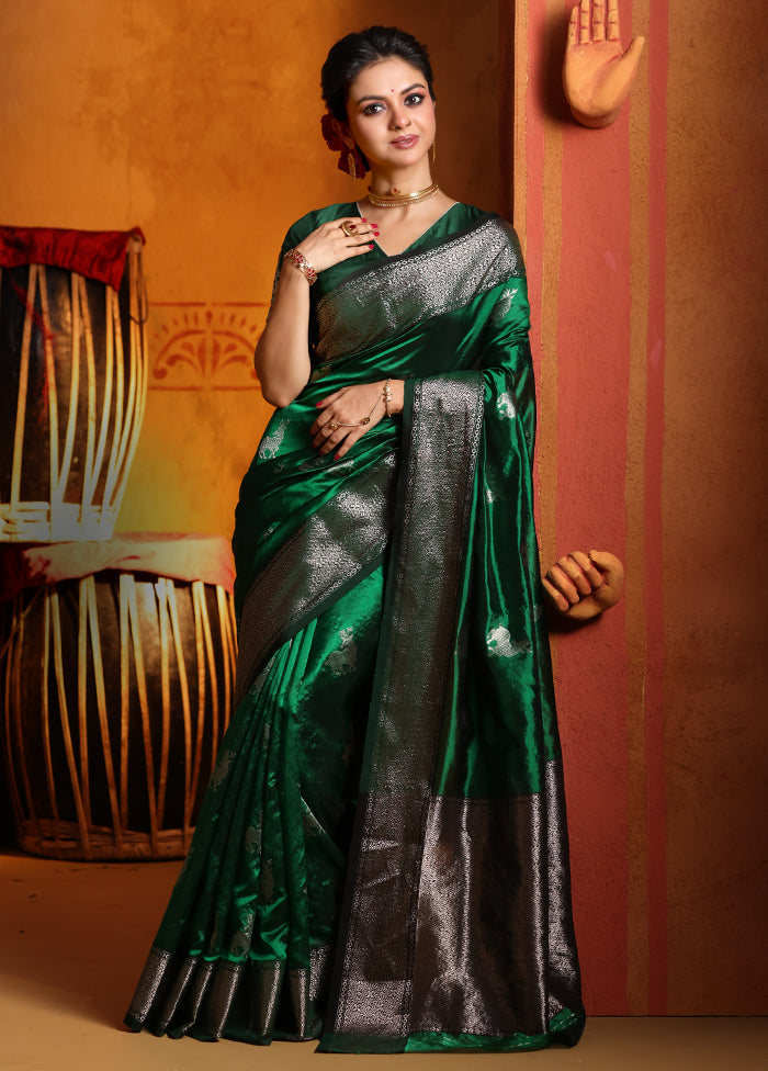 Green Handloom Chanderi Pure Cotton Saree With Blouse Piece