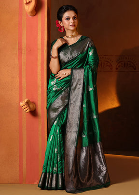 Green Handloom Chanderi Pure Cotton Saree With Blouse Piece