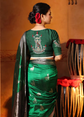 Green Handloom Chanderi Pure Cotton Saree With Blouse Piece