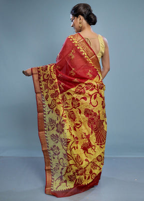 Red Printed Pure Silk Saree Without Blouse Piece - Indian Silk House Agencies