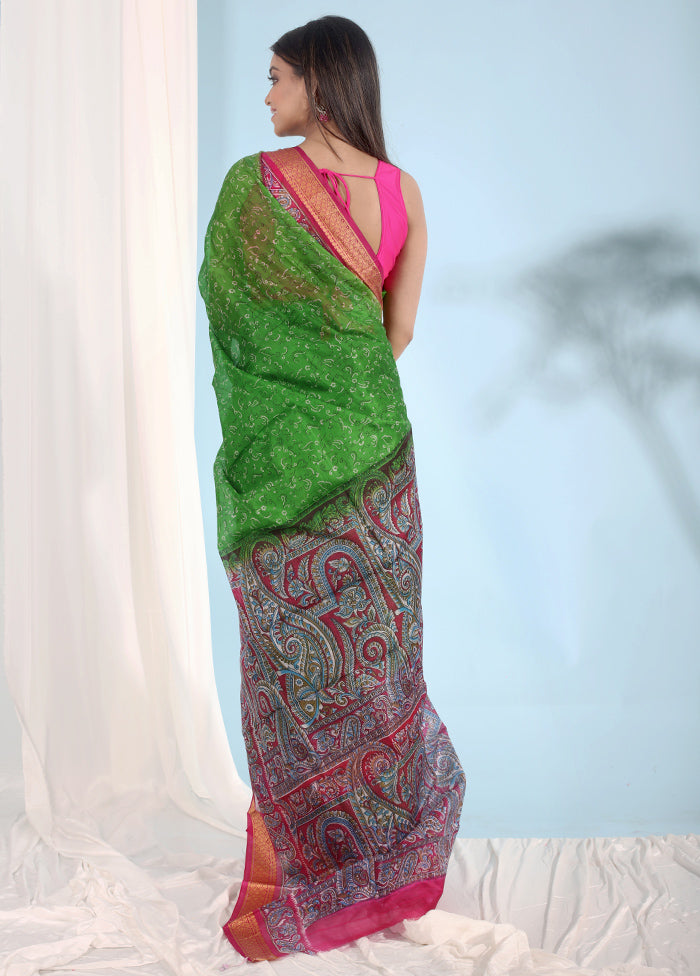 Green Printed Pure Silk Saree With Blouse Piece - Indian Silk House Agencies