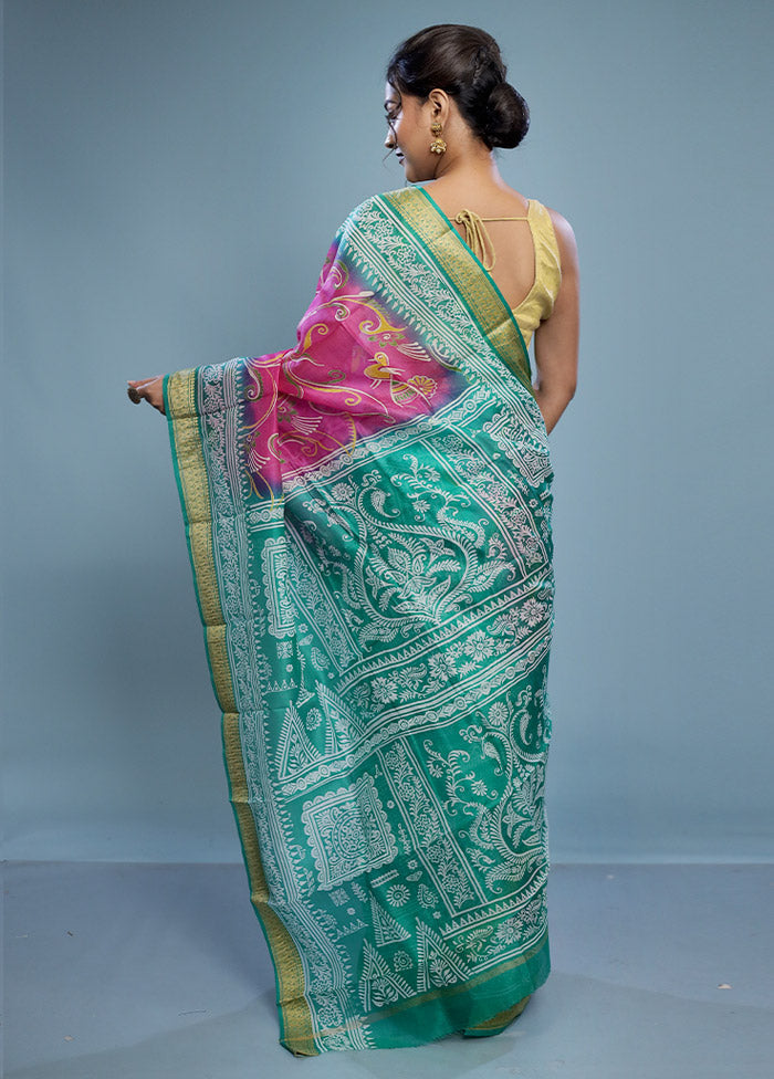 Pink Printed Pure Silk Saree Without Blouse Piece - Indian Silk House Agencies