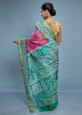 Pink Printed Pure Silk Saree Without Blouse Piece - Indian Silk House Agencies