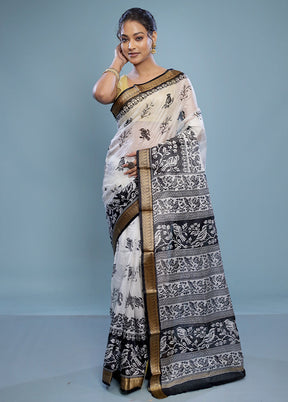 Cream Printed Pure Silk Saree Without Blouse Piece - Indian Silk House Agencies