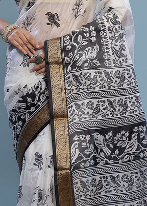 Cream Printed Pure Silk Saree Without Blouse Piece - Indian Silk House Agencies