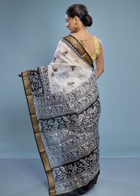 Cream Printed Pure Silk Saree Without Blouse Piece - Indian Silk House Agencies