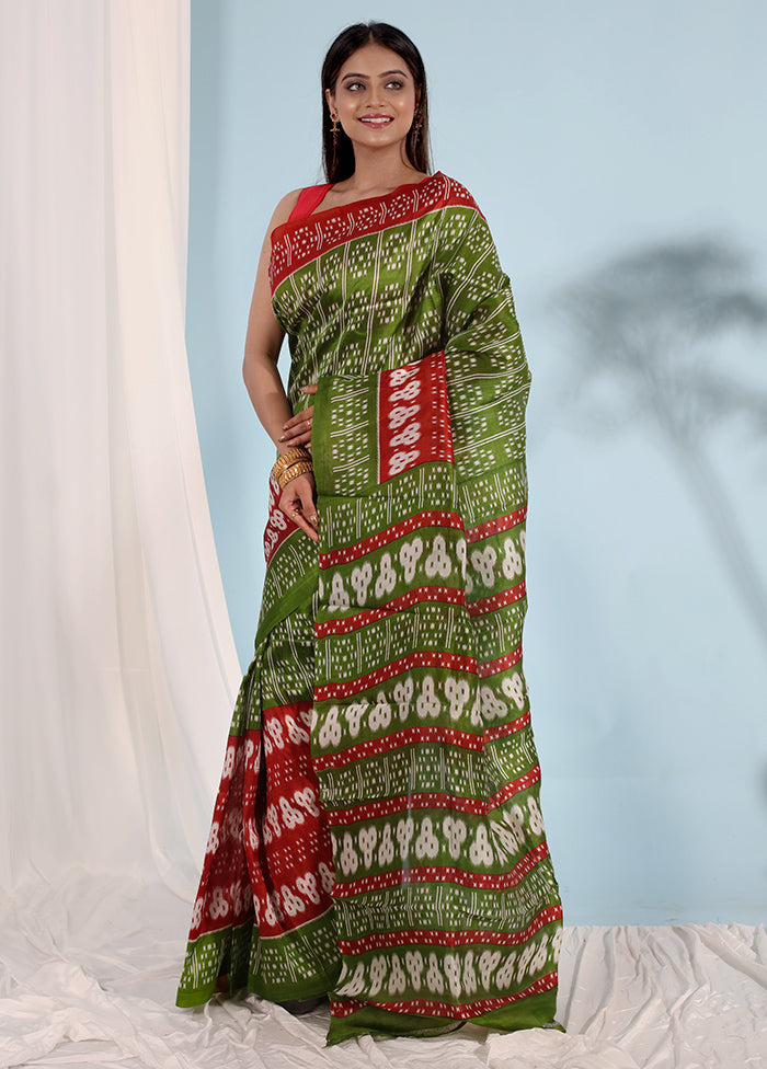 Green Printed Pure Silk Saree With Blouse Piece - Indian Silk House Agencies