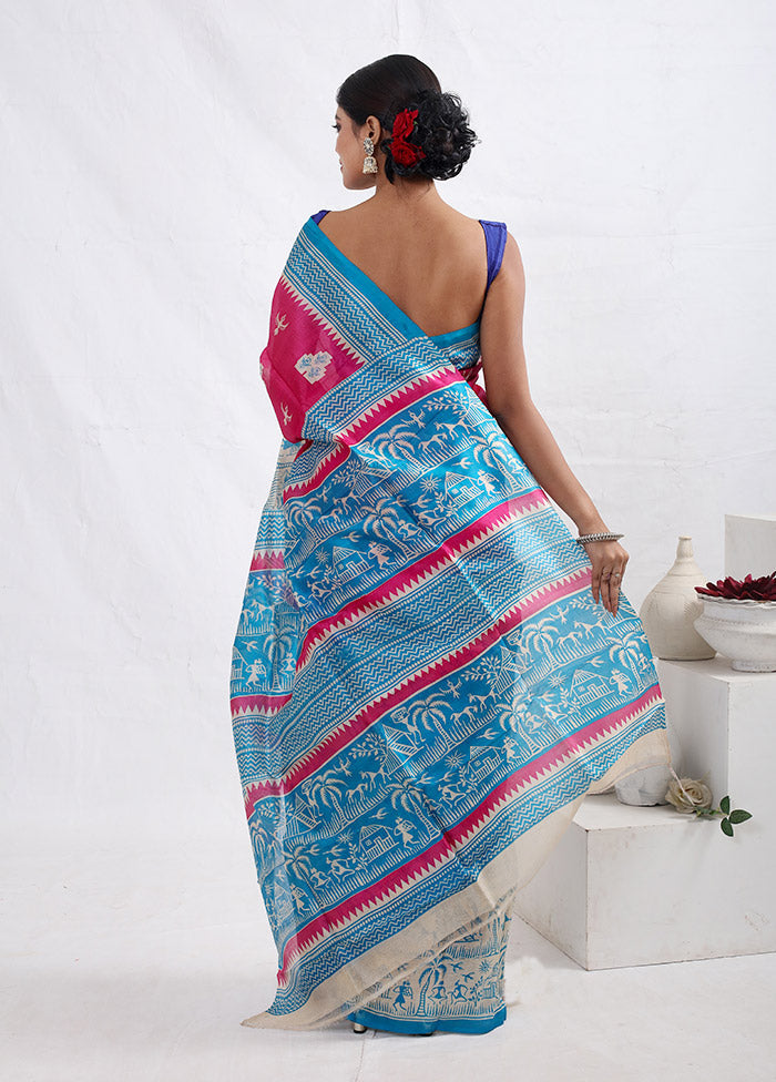 Pink Printed Pure Silk Saree Without Blouse Piece