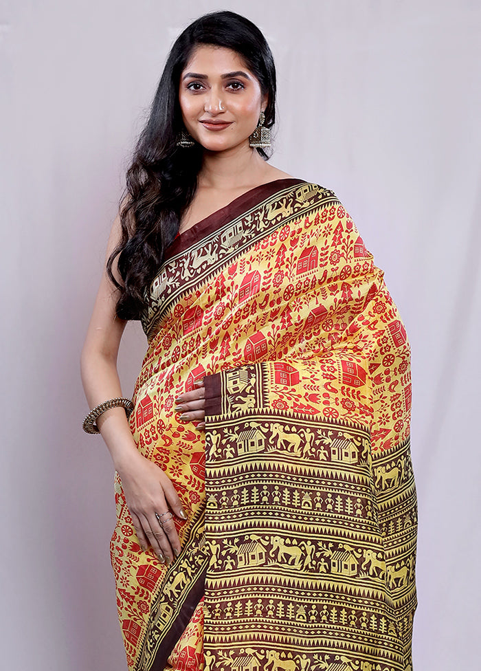 Multicolor Printed Pure Silk Saree With Blouse Piece - Indian Silk House Agencies