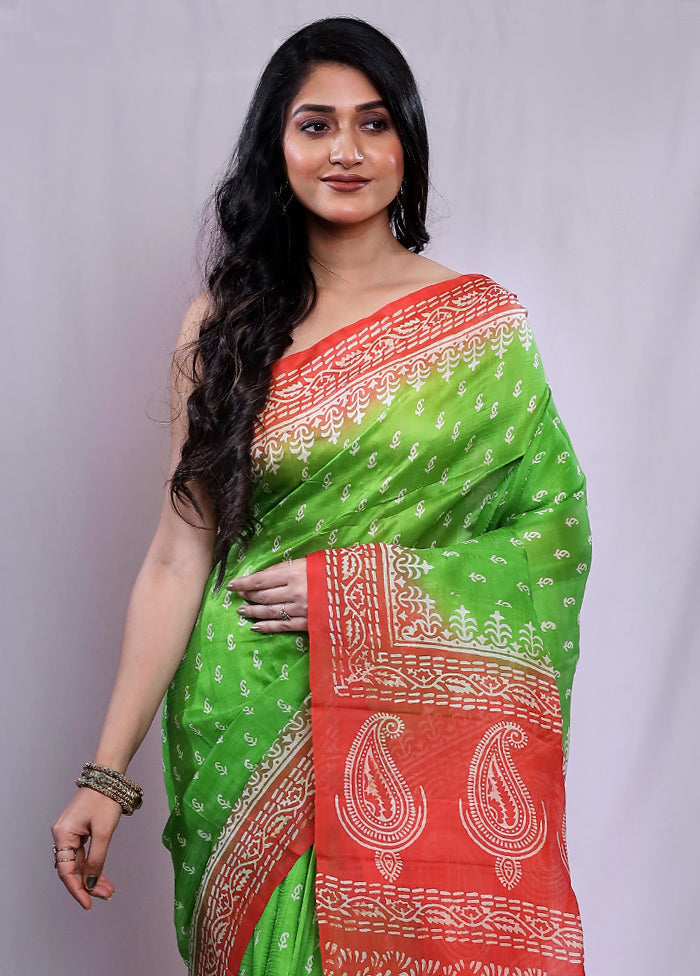 Multicolor Printed Pure Silk Saree With Blouse Piece - Indian Silk House Agencies