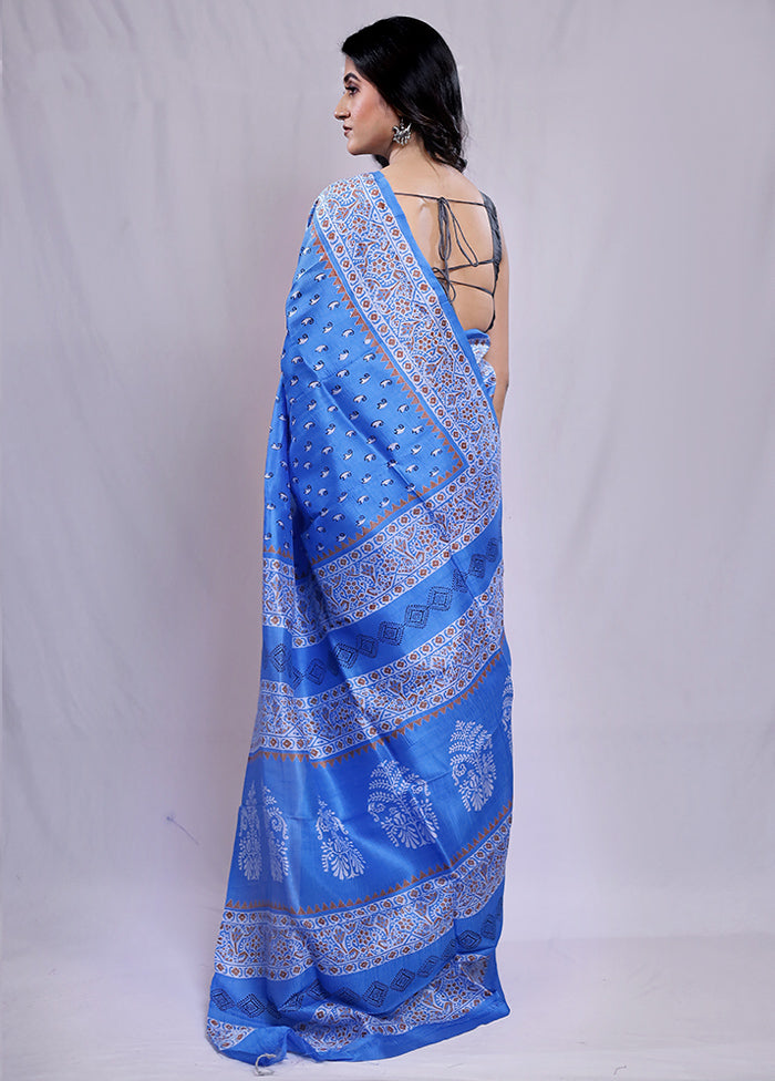 Multicolor Printed Pure Silk Saree With Blouse Piece - Indian Silk House Agencies