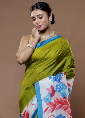 Green Printed Pure Silk Saree With Blouse Piece - Indian Silk House Agencies