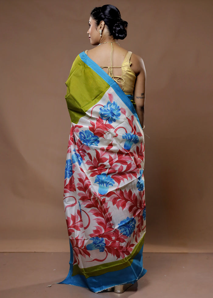 Green Printed Pure Silk Saree With Blouse Piece - Indian Silk House Agencies