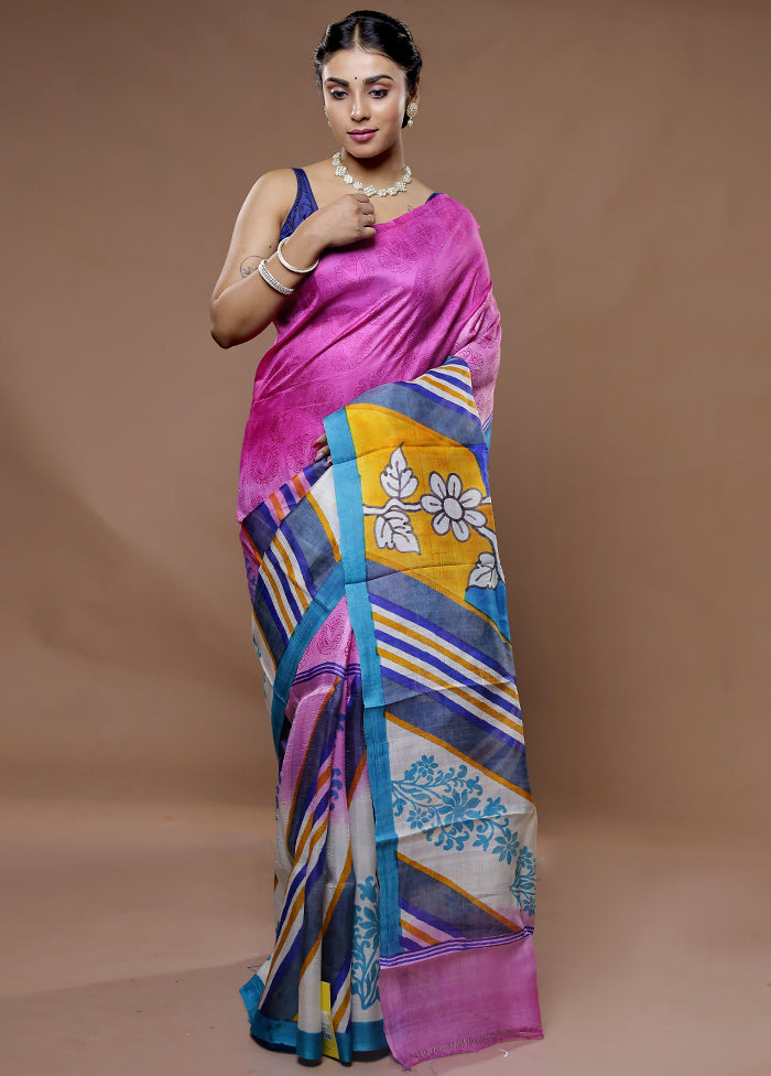 Multicolor Printed Pure Silk Saree With Blouse Piece - Indian Silk House Agencies