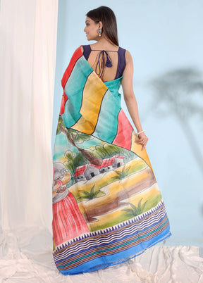 Multicolor Printed Pure Silk Saree With Blouse Piece - Indian Silk House Agencies