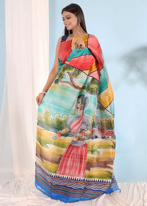 Multicolor Printed Pure Silk Saree With Blouse Piece - Indian Silk House Agencies